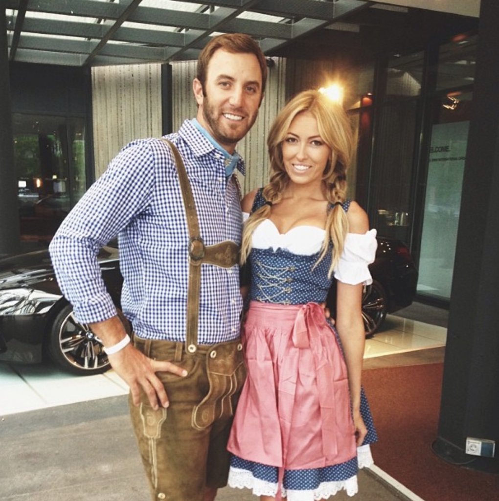 Paulina Gretzkey and Dustin Johnson dress up in German clothes