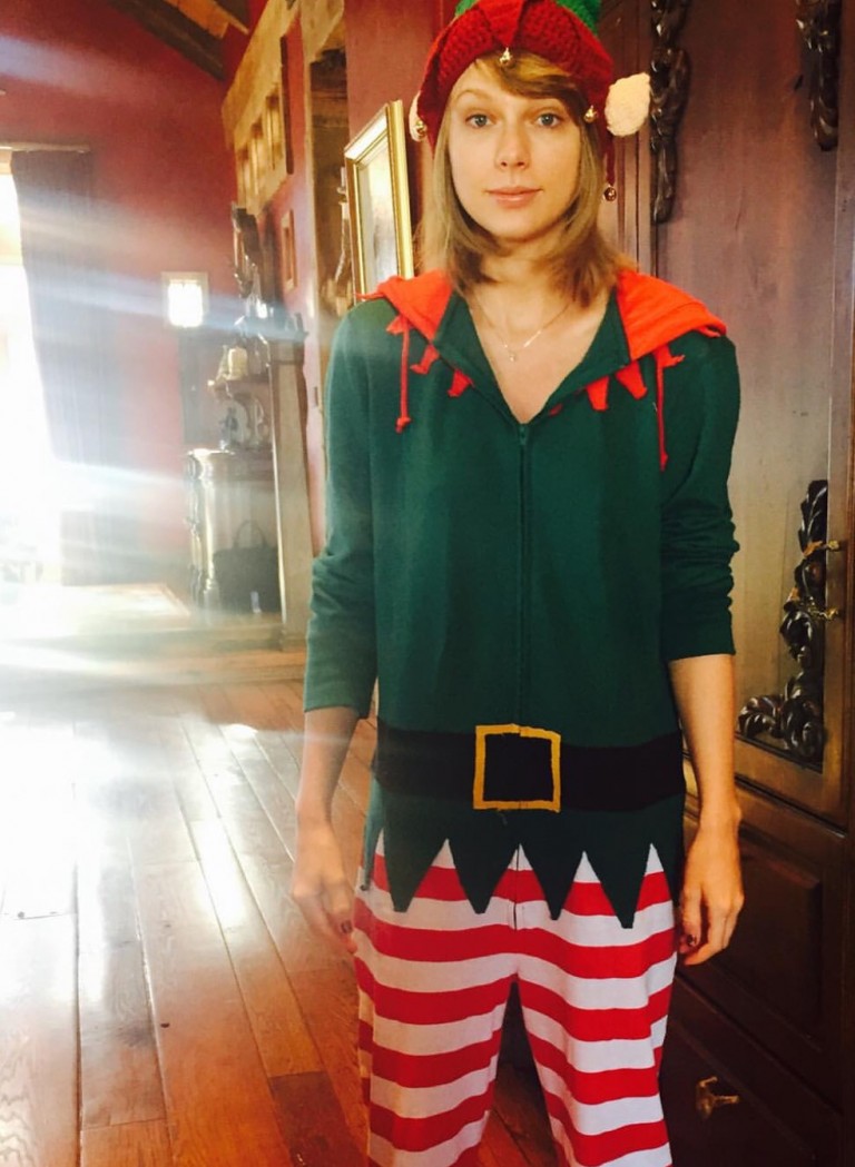 Taylor Swift posts Elf Onesie photo