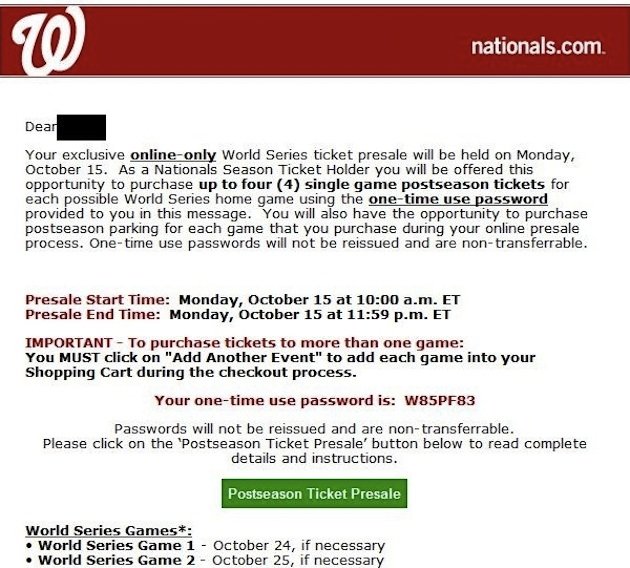 MLB sends National fans offer for World Series tickets