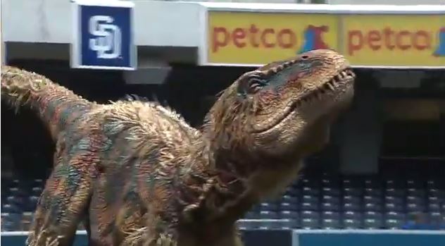 Dinosaur throws out first pitch at Padres game