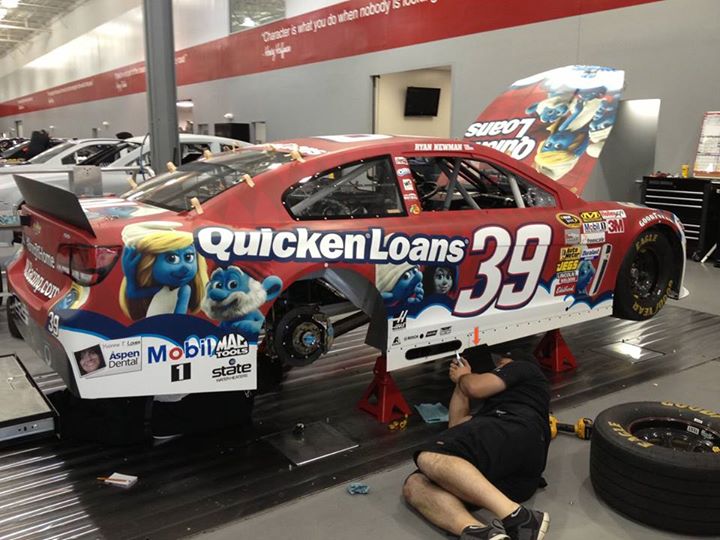 Ryan Newman driving Smurfs 2 paint scheme at Indianapolis