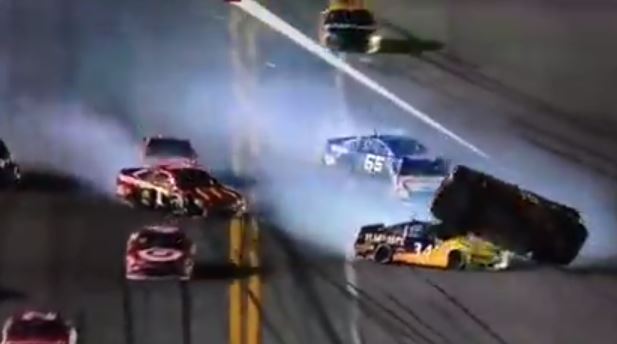 Johnson catches on fire, Clint Bowyer flips and lands back on wheels (Video)