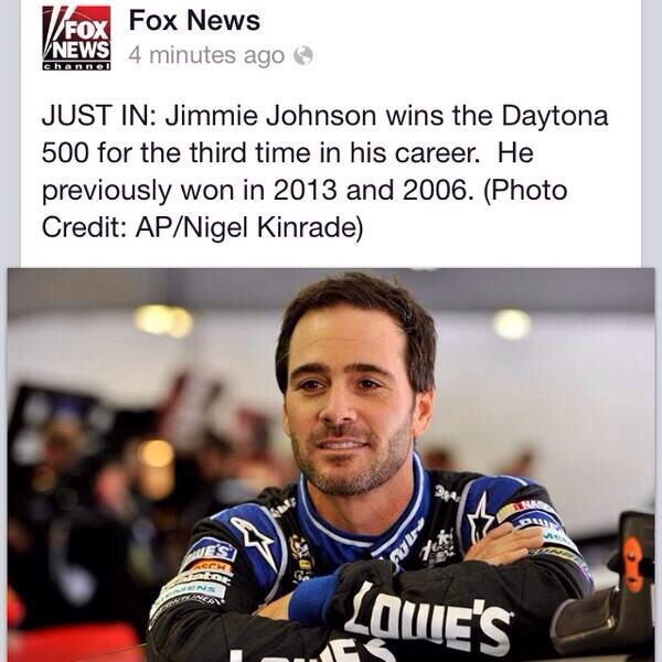 Fox News reports Jimmie Johnson wins 2014 Daytona 500 (Confirmed: Real)