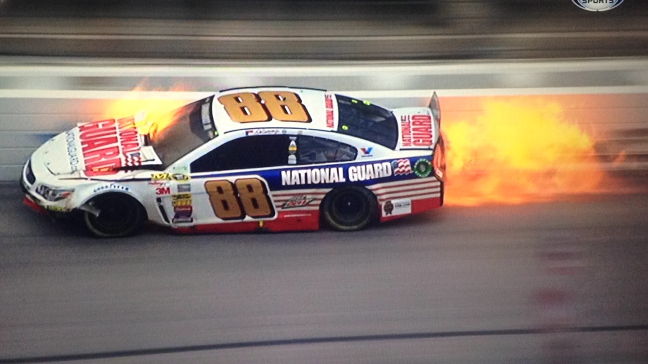 Dale Earnhardt Jr. catches on fire after running through grass at Texas (video)