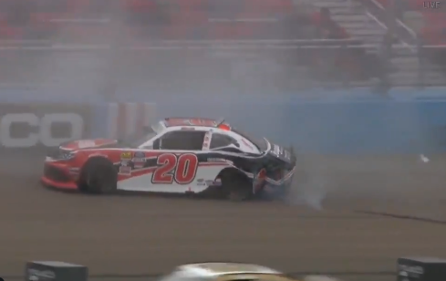 Christopher Bell and Justin Allgaier wreck after Stephen Leicht blows up