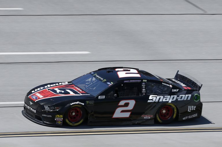 Brad Keselowski spins into pit stall backwards after wild pit sequence
