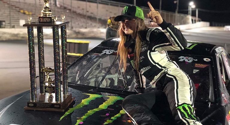 Hailie Deegan spins teammate to win at Colorado National Speedway