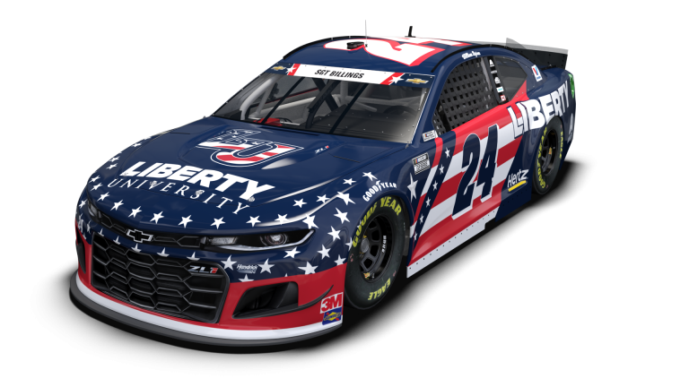 Byron honoring fallen soldier at Charlotte Motor Speedway with patriotic Liberty U scheme