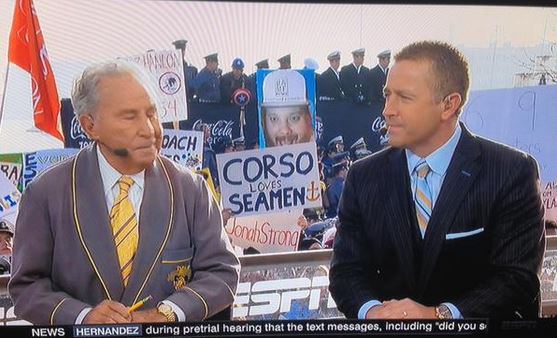 ESPN College GameDay sign says Lee Corso likes “Navy”