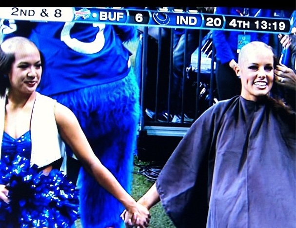 Colts cheerleaders have heads shaved during third quarter of game