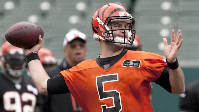 AJ McCarron throwing ball at Bengals practice, unsure of when he will see field