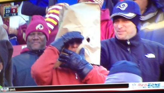Redskins fan unable to put paper bag on head (Photo)