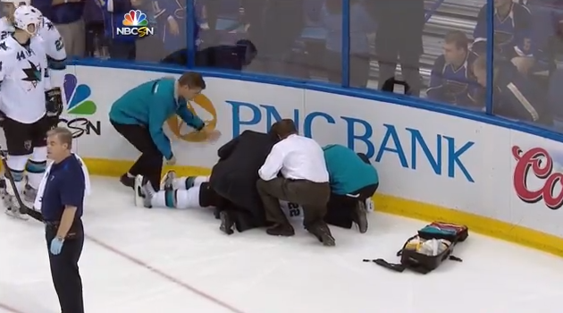 Sharks’ Dan Boyle leaves game on stretcher