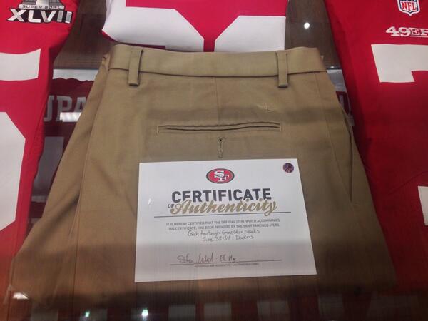 49ers-selling-Jim-Harbaughs-game-worn-khakis