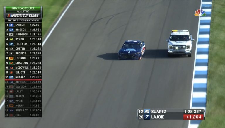 Corey LaJoie has to avoid safety truck during qualifying run