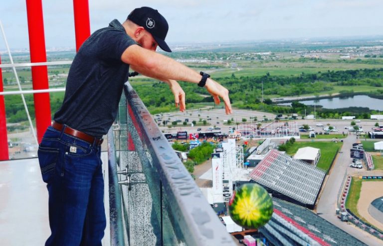 Watch Ross Chastain throw watermelon off COTA tower