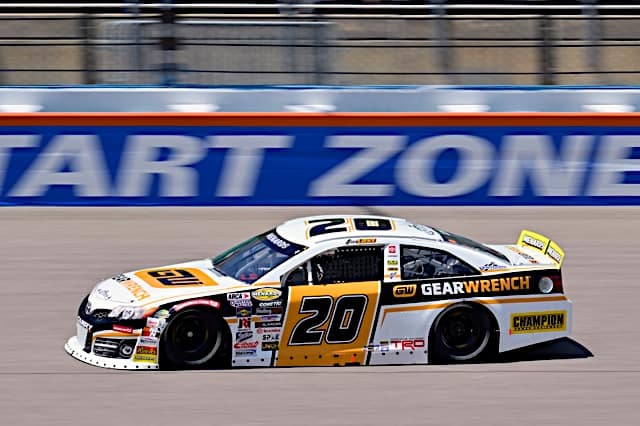 Jesse Love drives the No. 20 Toyota at Kansas Speedway on May 6, 2023
