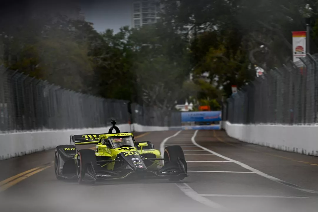 IndyCar racing through the streets of St. Petersburg, Florida 2026.