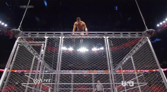 Cody Rhodes hits moonsault off top of cage during WWE RAW
